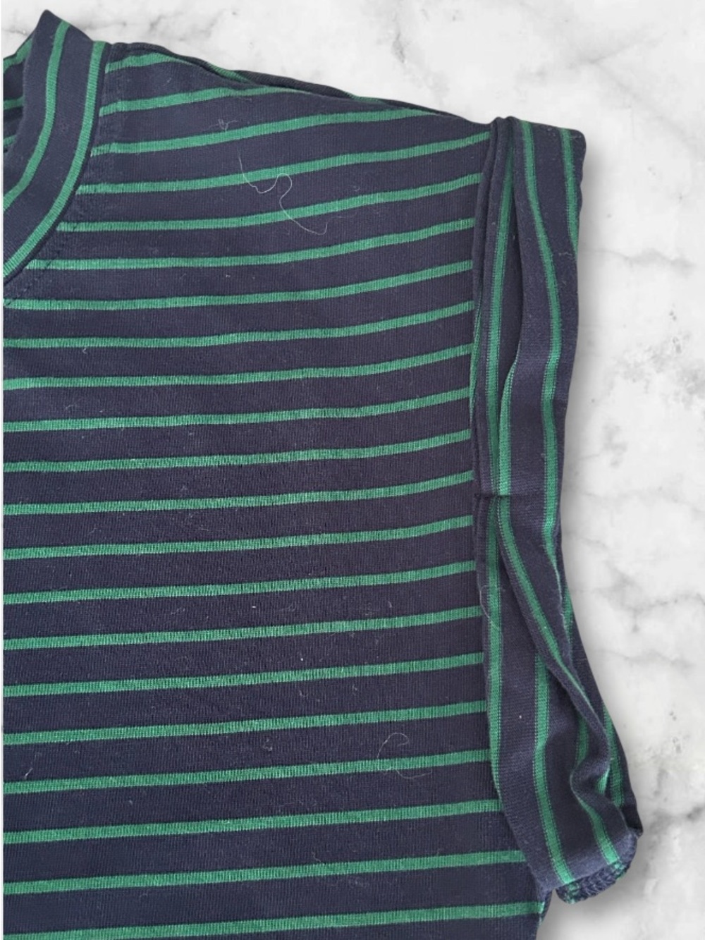 Pistola Olivia Twisted Sleeve Marina Striped Navy Green Muscle Tee Shirt Size M - Picture 3 of 10